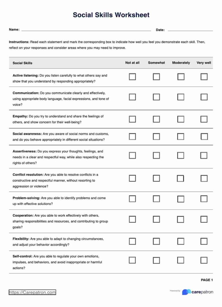 Social Skills Worksheet U0026 Example Free PDF Download