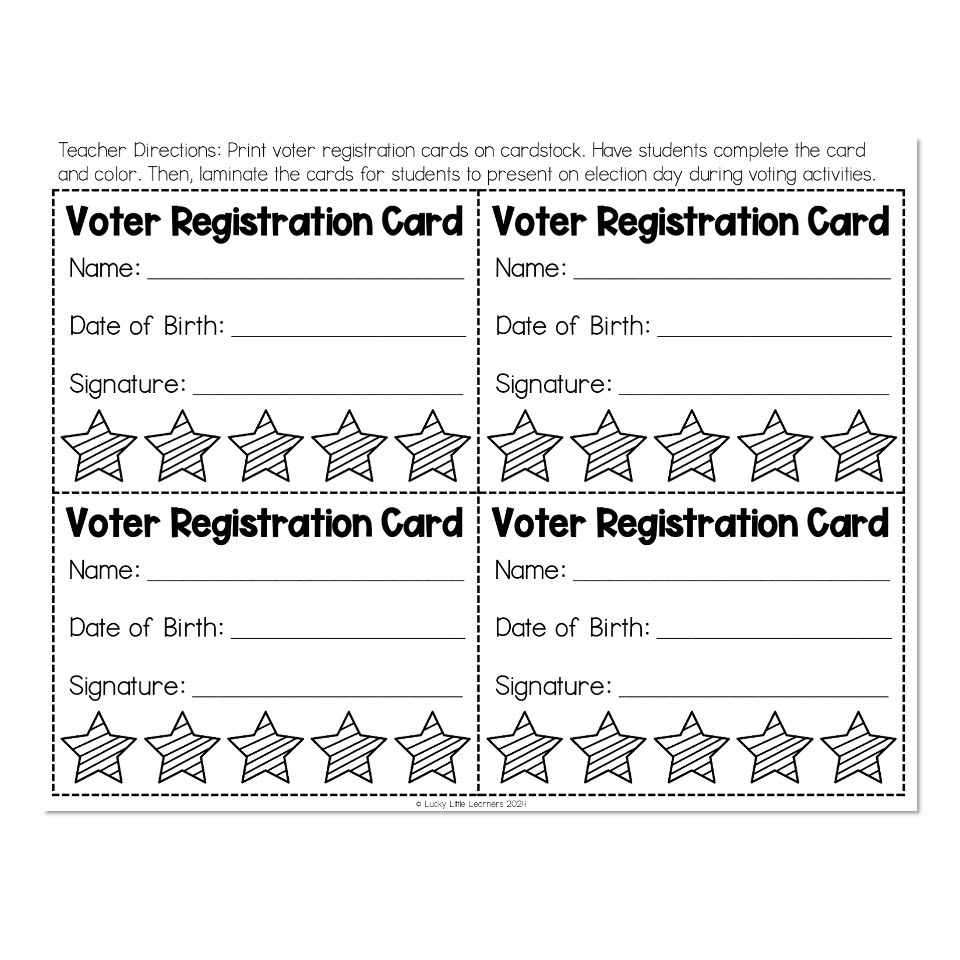 Social Studies Election And Voting Voter Registration Card 