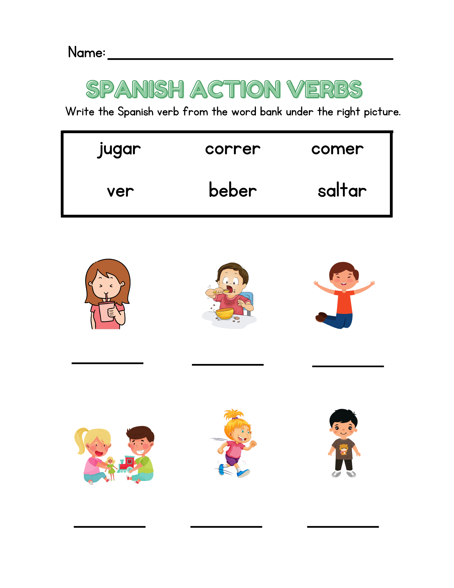 Spanish Action Verbs 1st 3rd Grade Classful