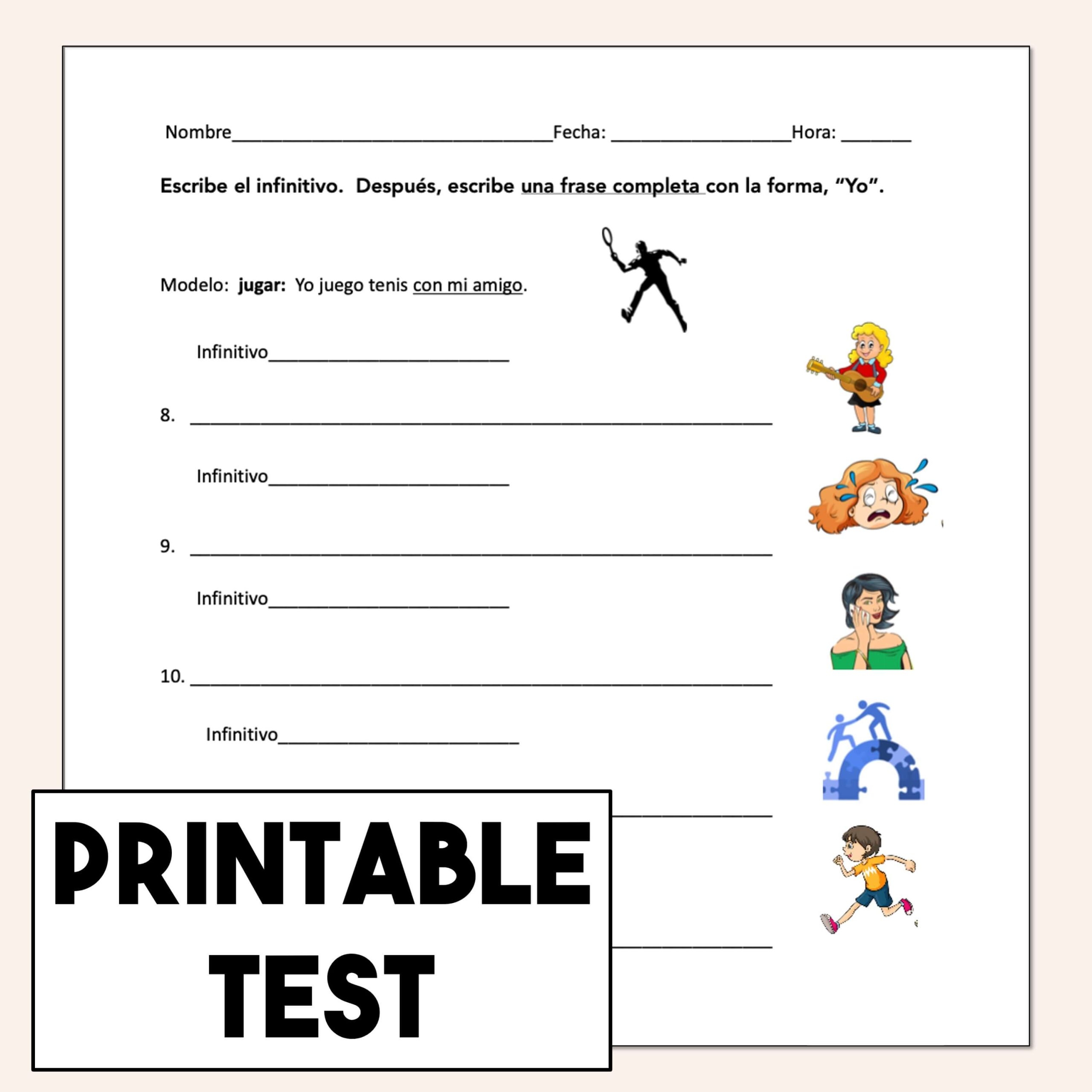 Spanish Infinitives And Yo Form Tests Worksheets INB Activities Print And Digital Best PowerPoints For Spanish U0026 French