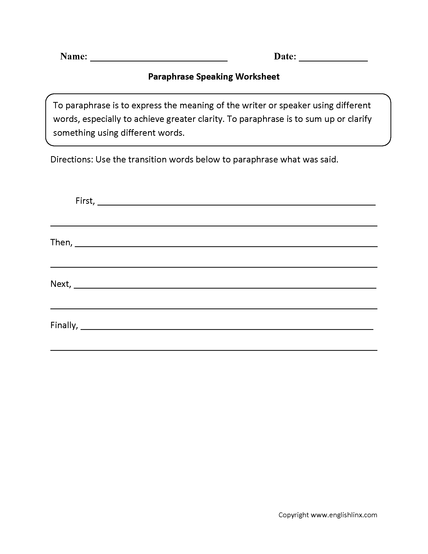 Free Printable Worksheets On Paraphrising