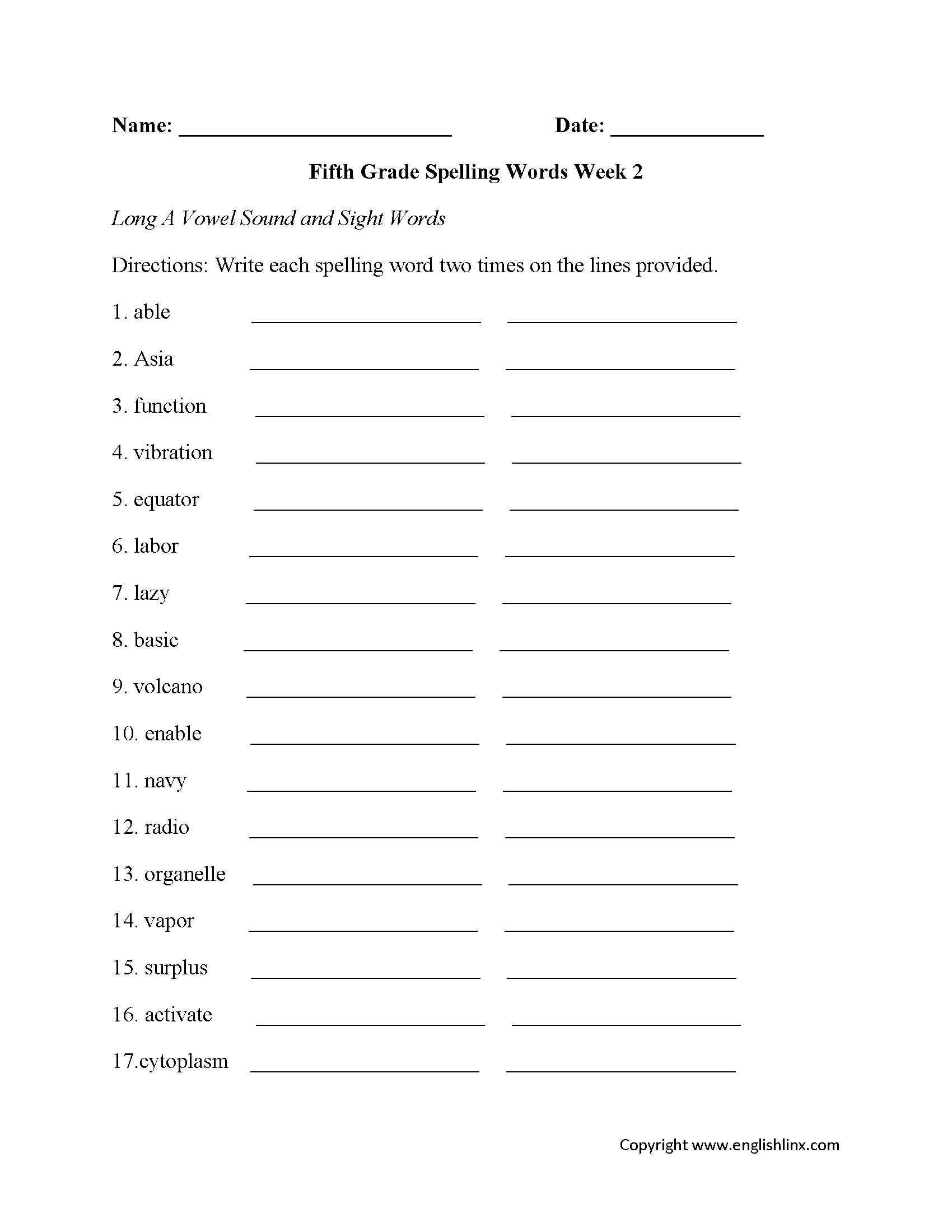 Free Printable Worksheets 5th