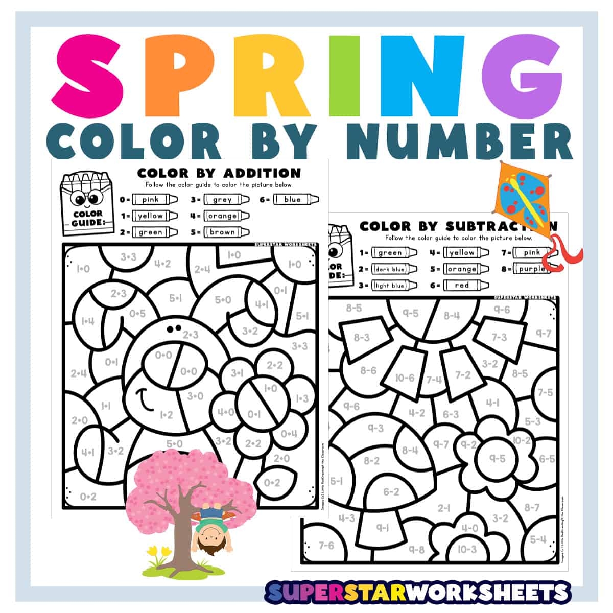 Spring Color By Number Superstar Worksheets