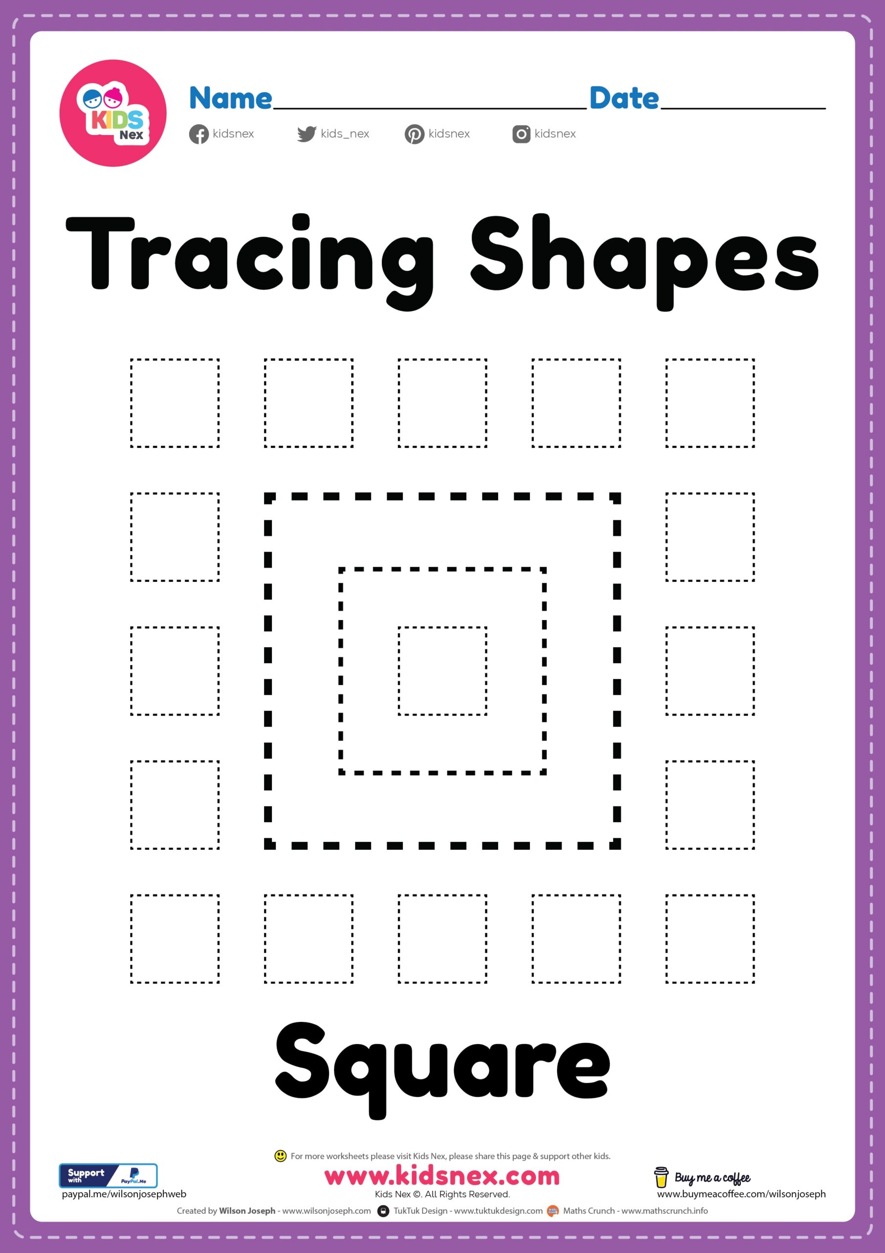 Square Tracing Worksheet Free Printable PDF For Kindergarten