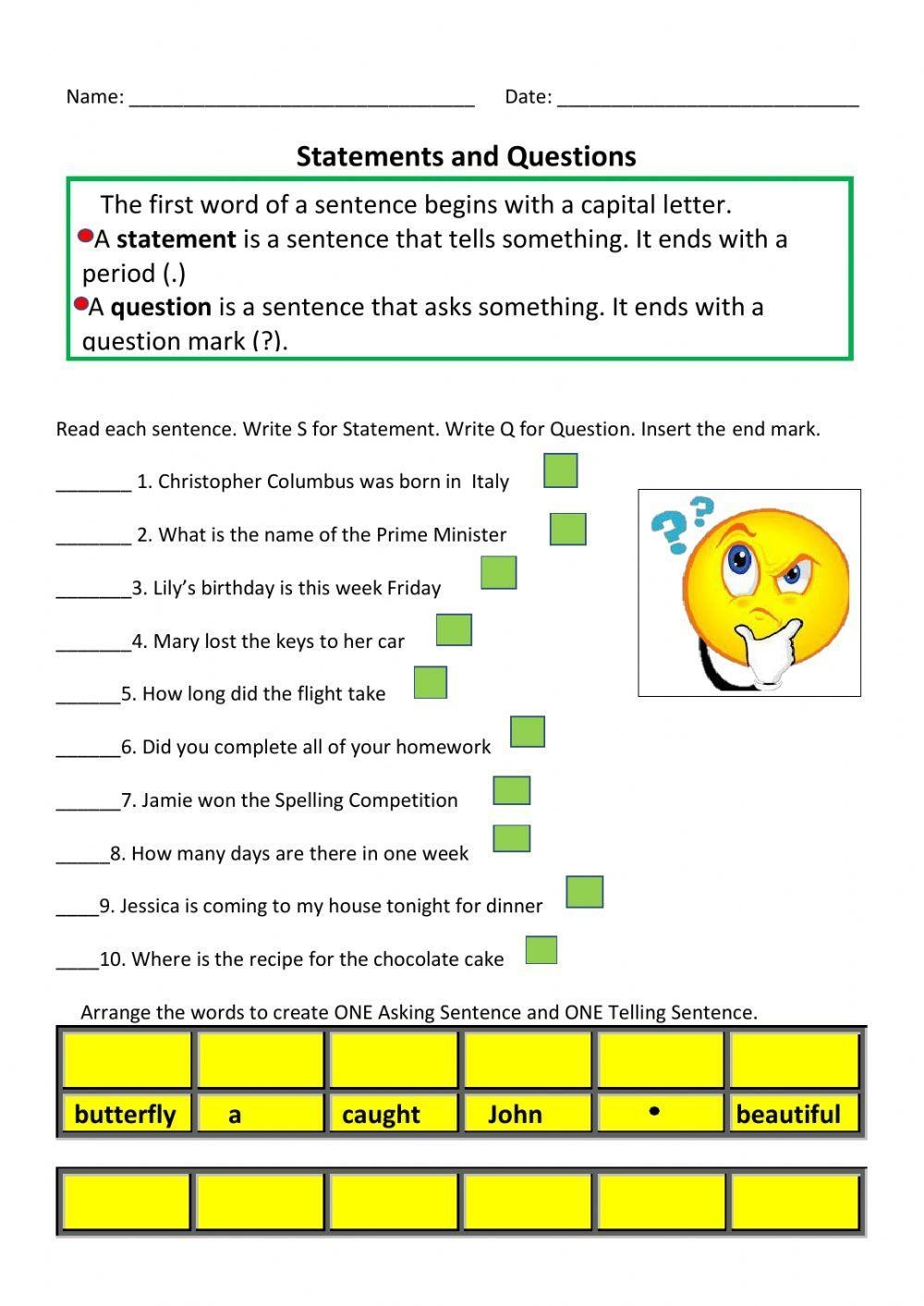 Statement And Question Sentences Worksheet Live Worksheets Worksheets Library
