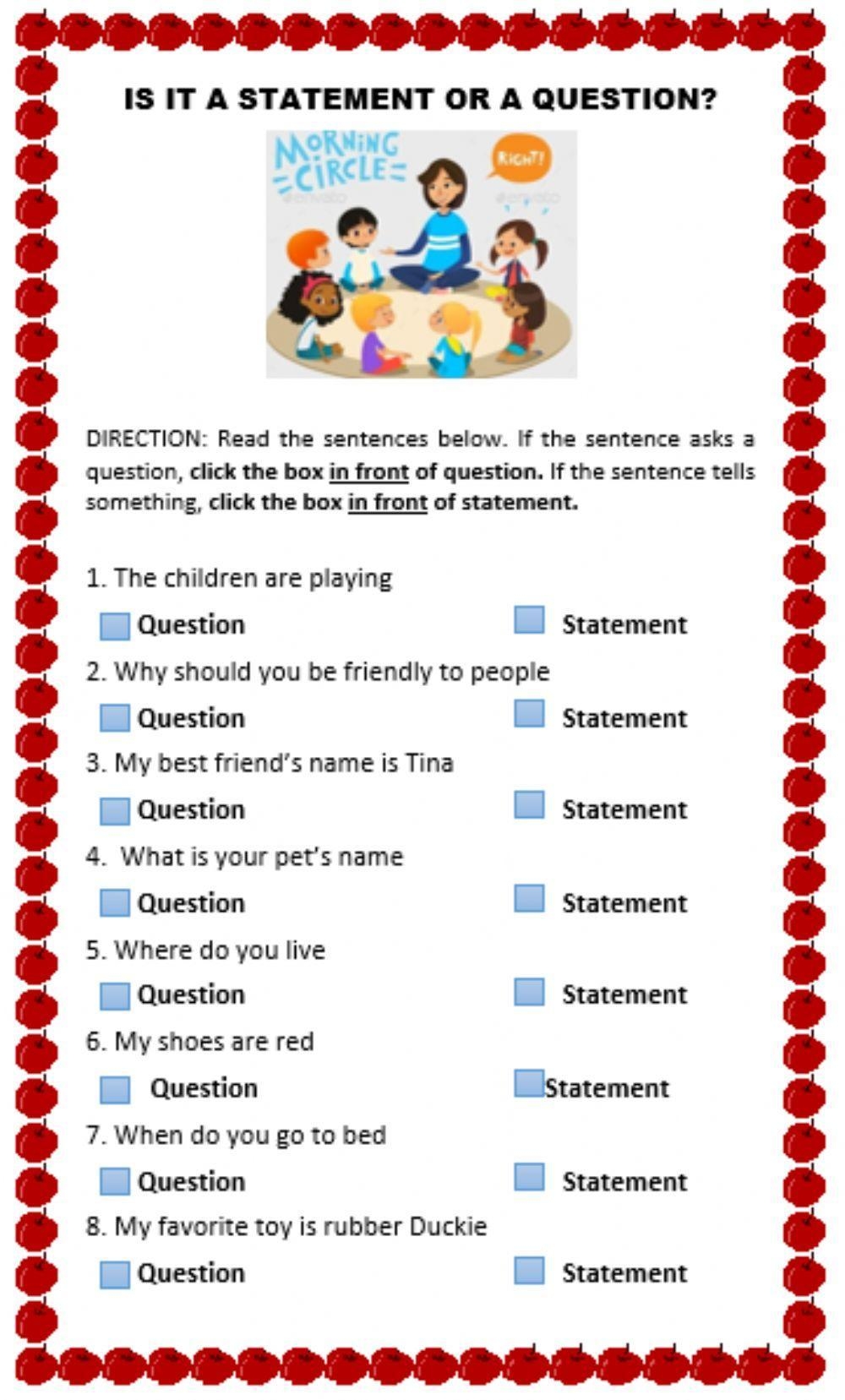 Statement Or Question Worksheet Live Worksheets Worksheets Library