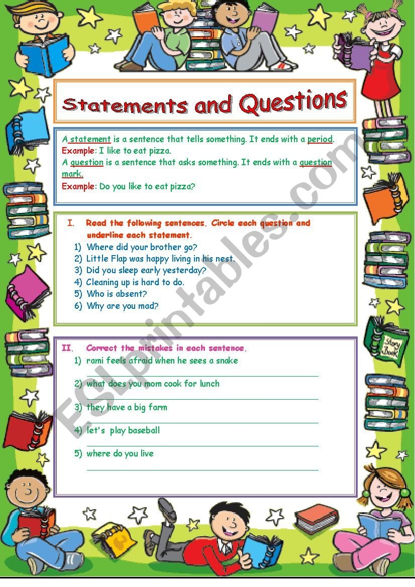 Statements And Questions ESL Worksheet By SpanishGuitar
