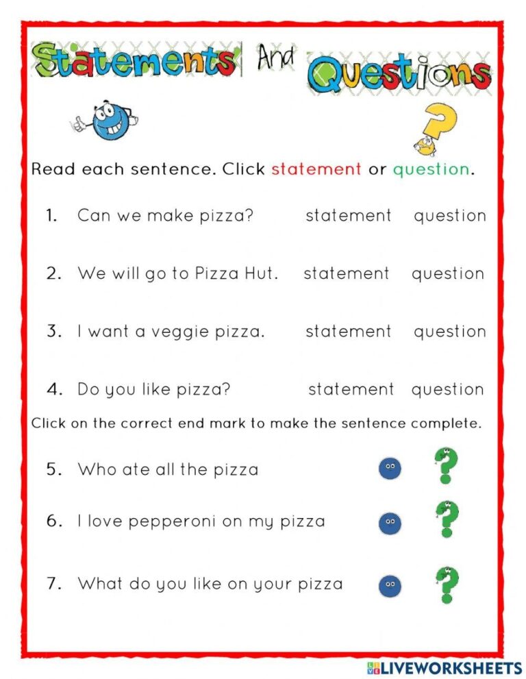 Statements And Questions Sentences Worksheet Live Worksheets Worksheets Library