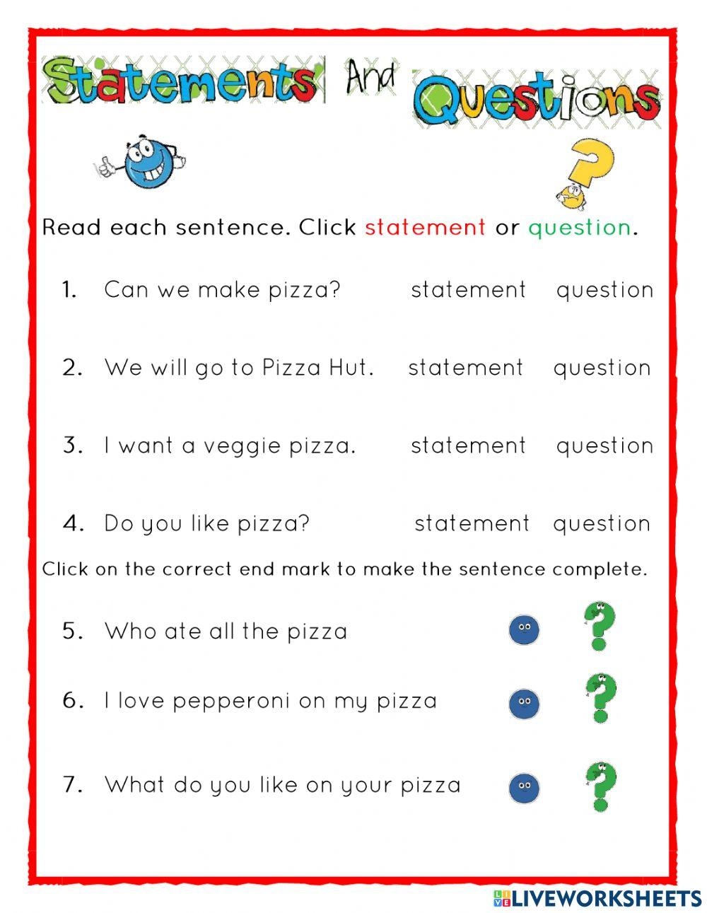 Statements And Questions Sentences Worksheet Live Worksheets 