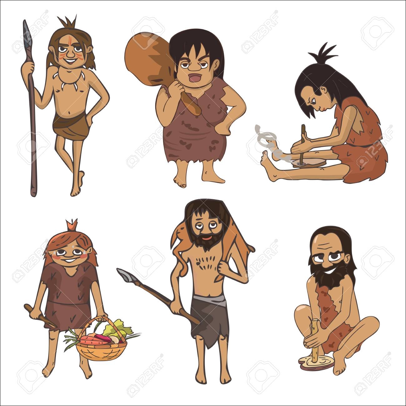 Stone Age Characters Cartoon Set Vector Illustration Of 