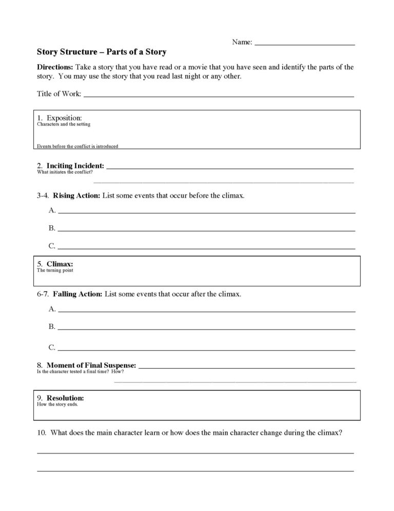 Story Structure Worksheet Template Reading Activity