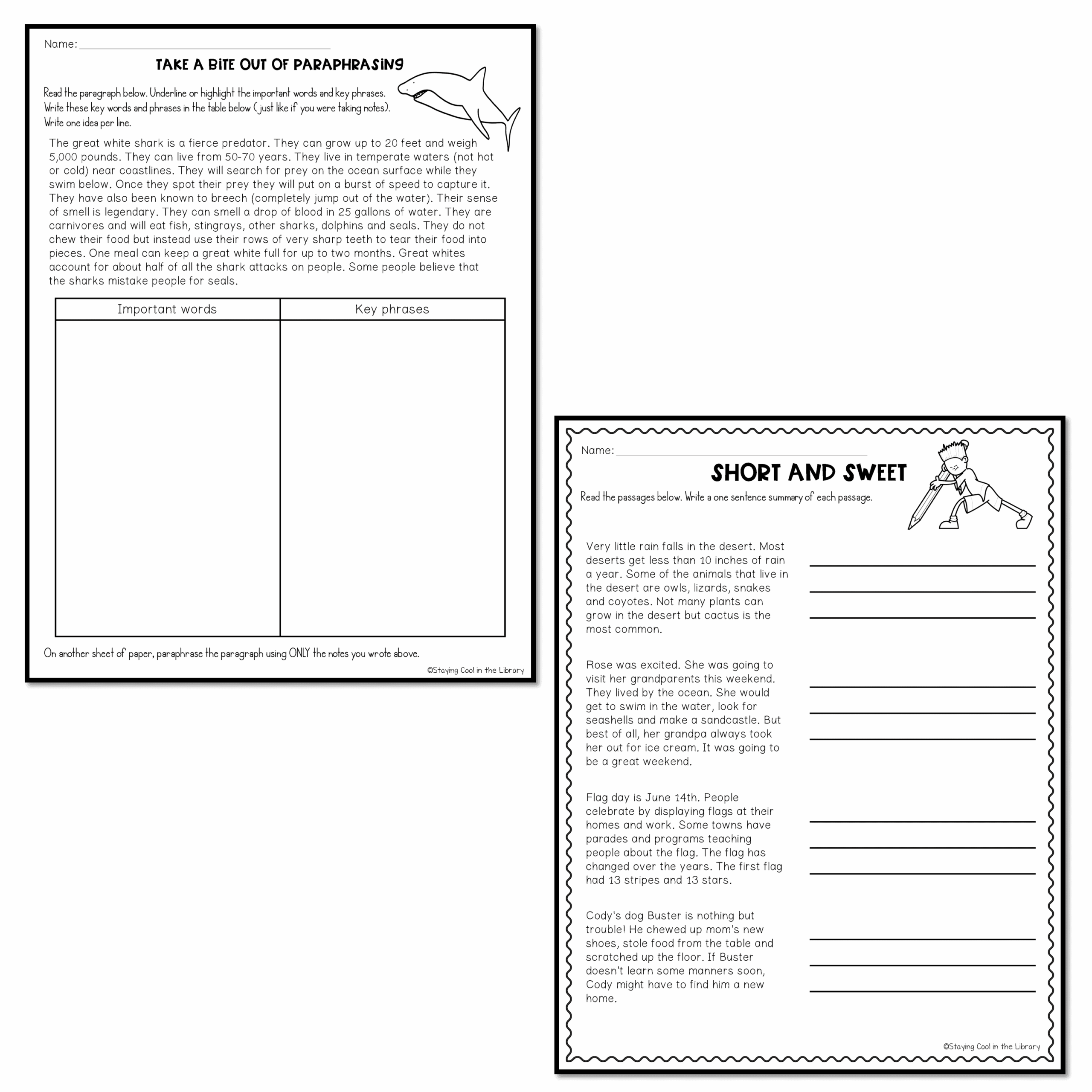 Summarizing And Paraphrasing Activities And Task Cards