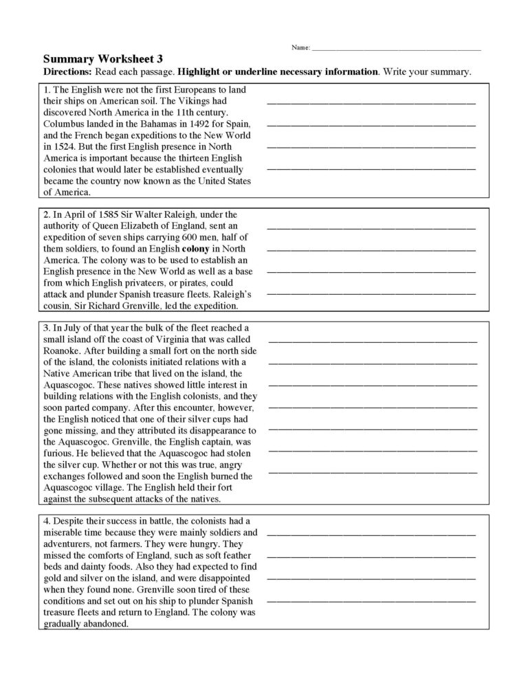 Summarizing Worksheets U0026 Activities Reading Comprehension