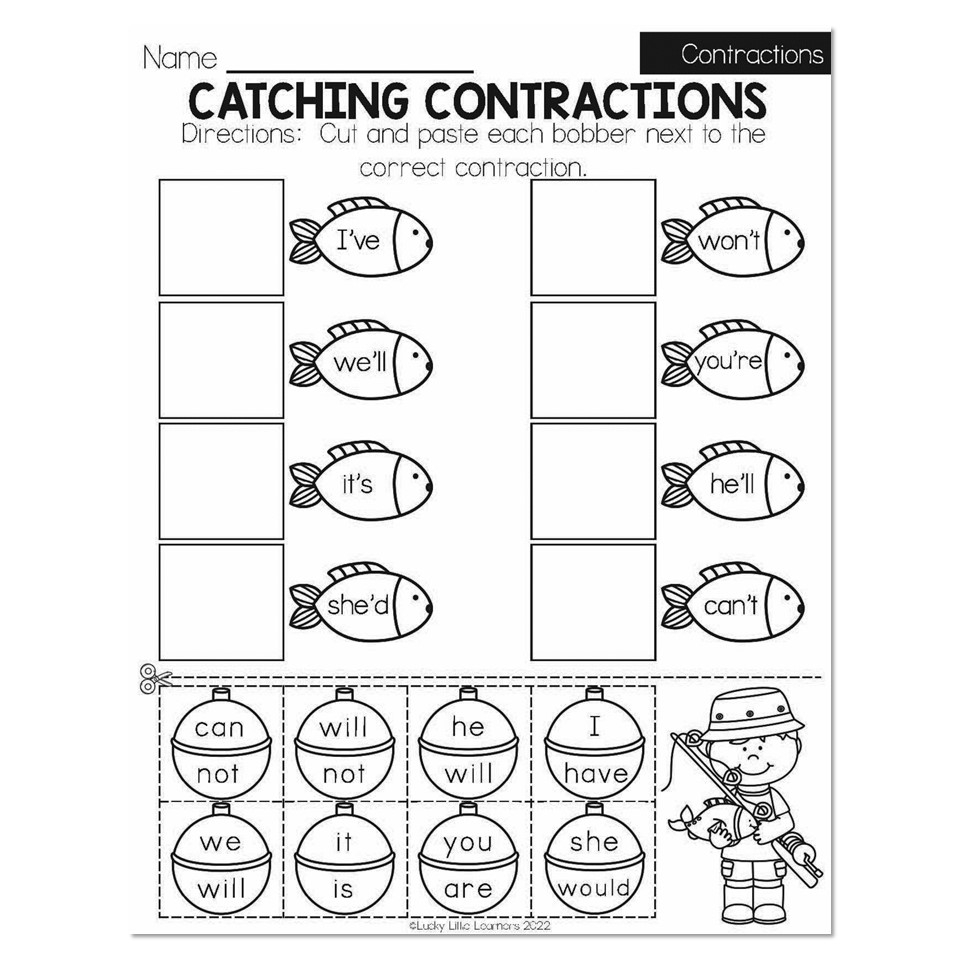Summer Early Finishers 1st Grade ELA Contractions Catching Contractions Lucky Little Learners
