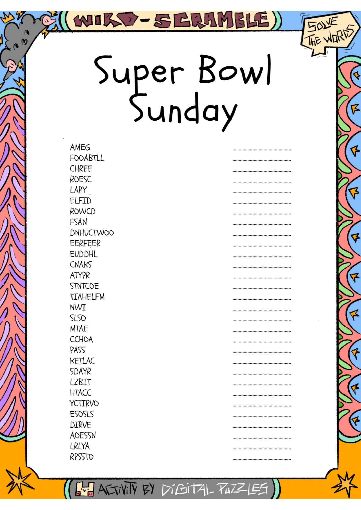Super Bowl Sunday Word Scramble Puzzle Worksheet Activity Made By Teachers Super Bowl Sunday Word Scramble Puzzle Worksheet Activity Made By Teachers