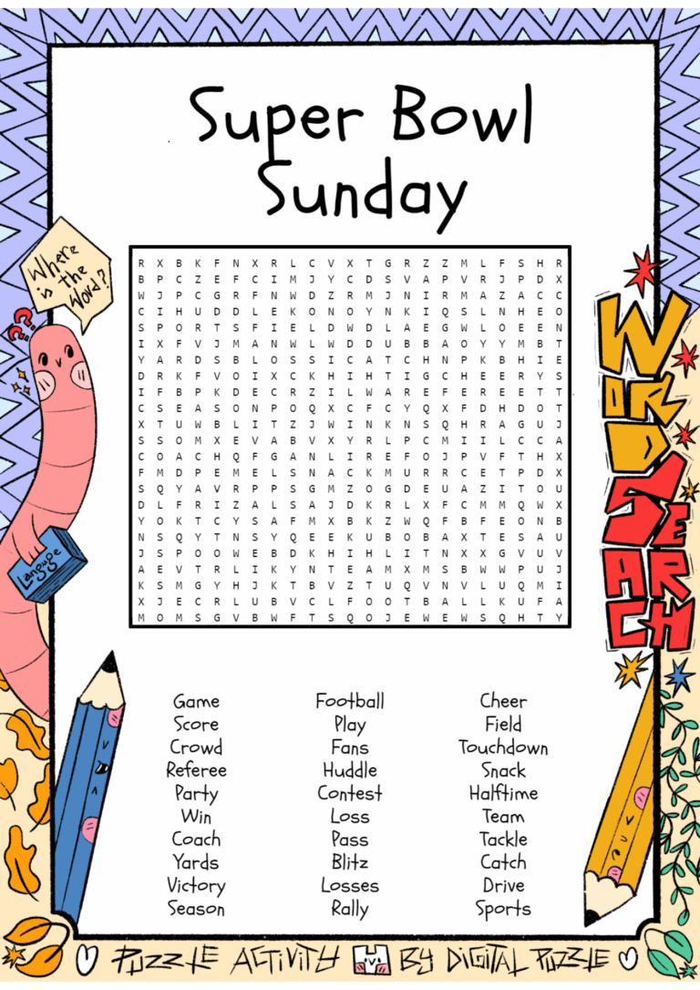 Super Bowl Sunday Word Search Puzzle Worksheet Activity Made By Teachers