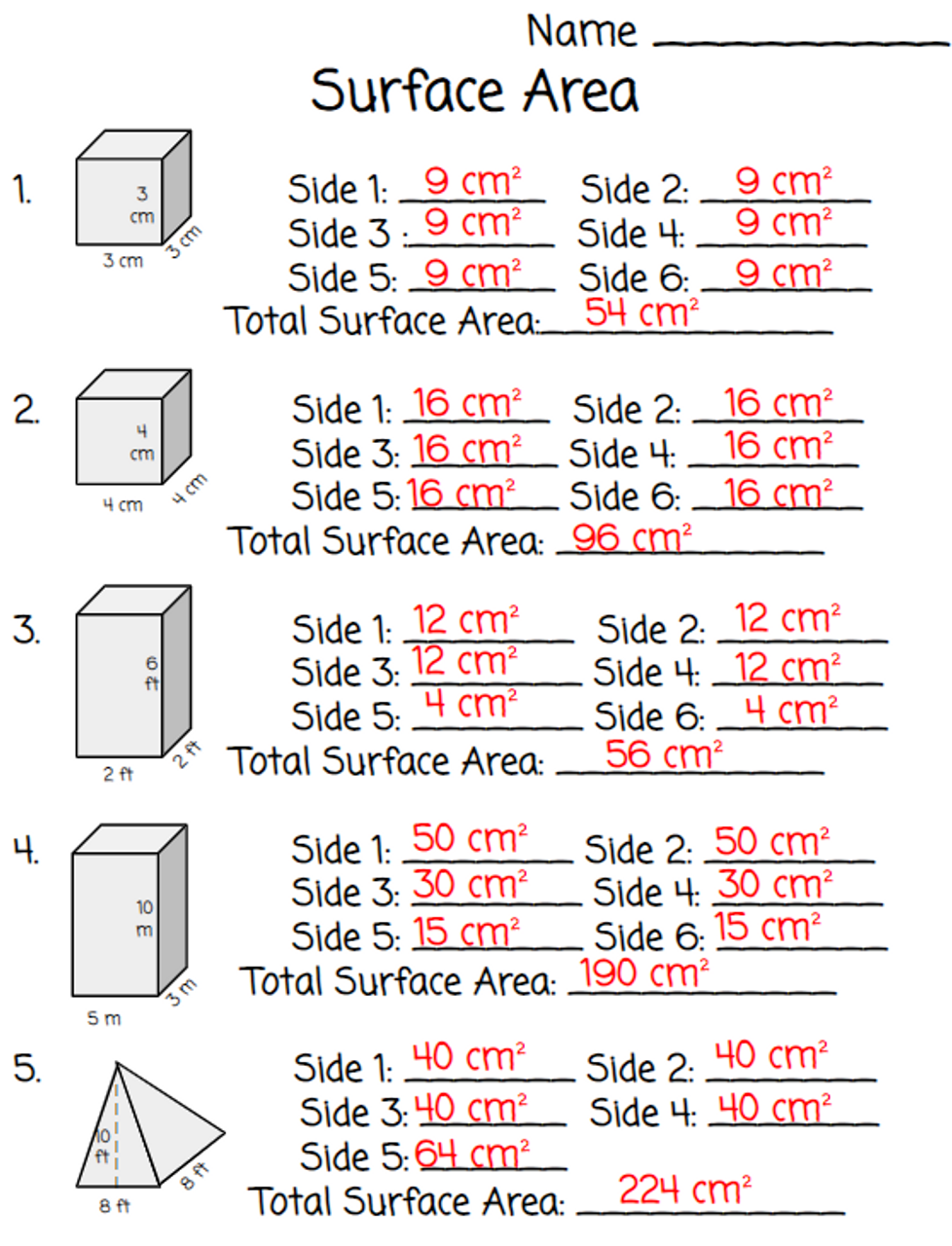 Surface Area Digital And Printable Worksheets Library