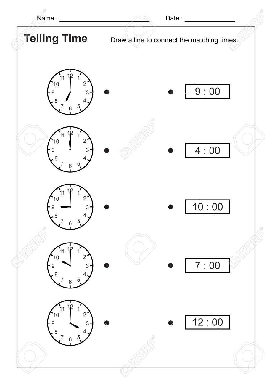 Telling Time Telling The Time Practice For Children Time Worksheets For Learning To Tell Time Game Time Worksheets Vector Royalty Free SVG Cliparts Vectors And Stock Illustration Image 120850688 