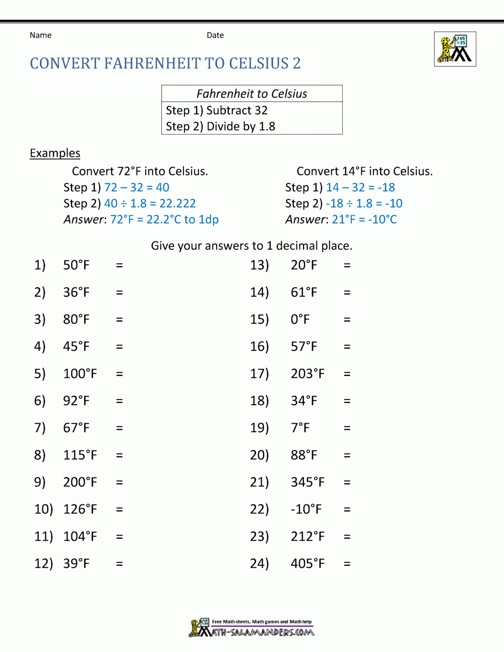 Temperature Conversion Worksheet