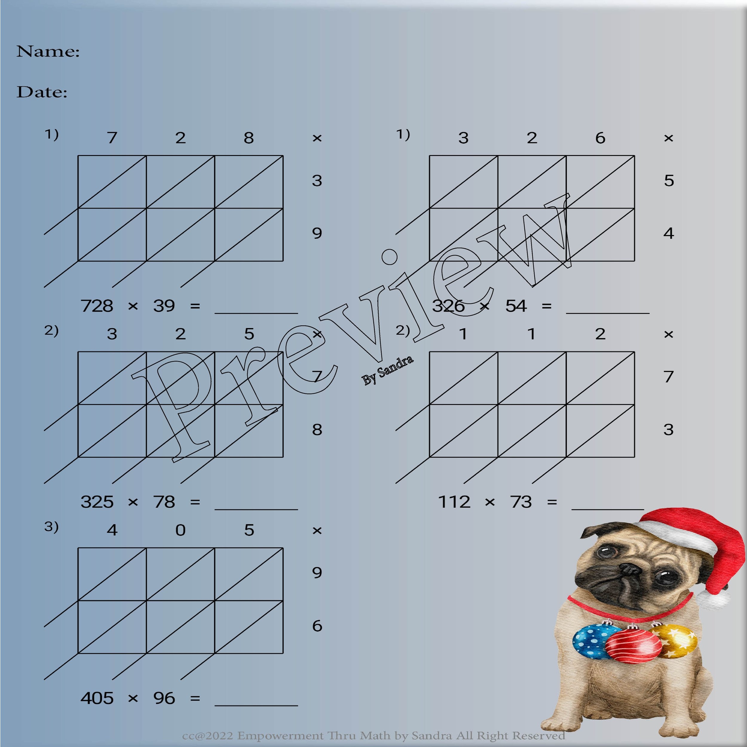Free Printable Blank Lattice Multiplication Worksheets