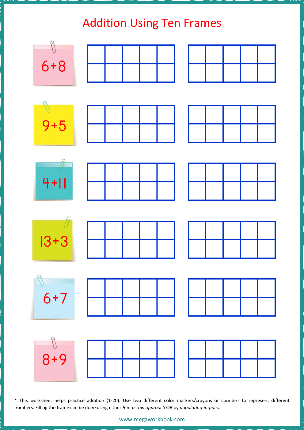 Free Printable Ten Frame Addition Worksheets