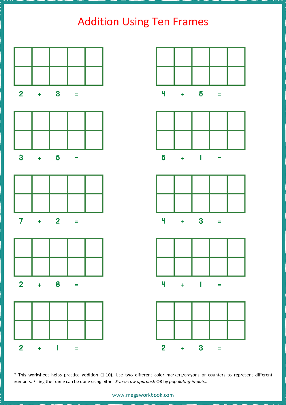 Ten Frame Worksheets Ten Frames 10 Frames Counting Addition 