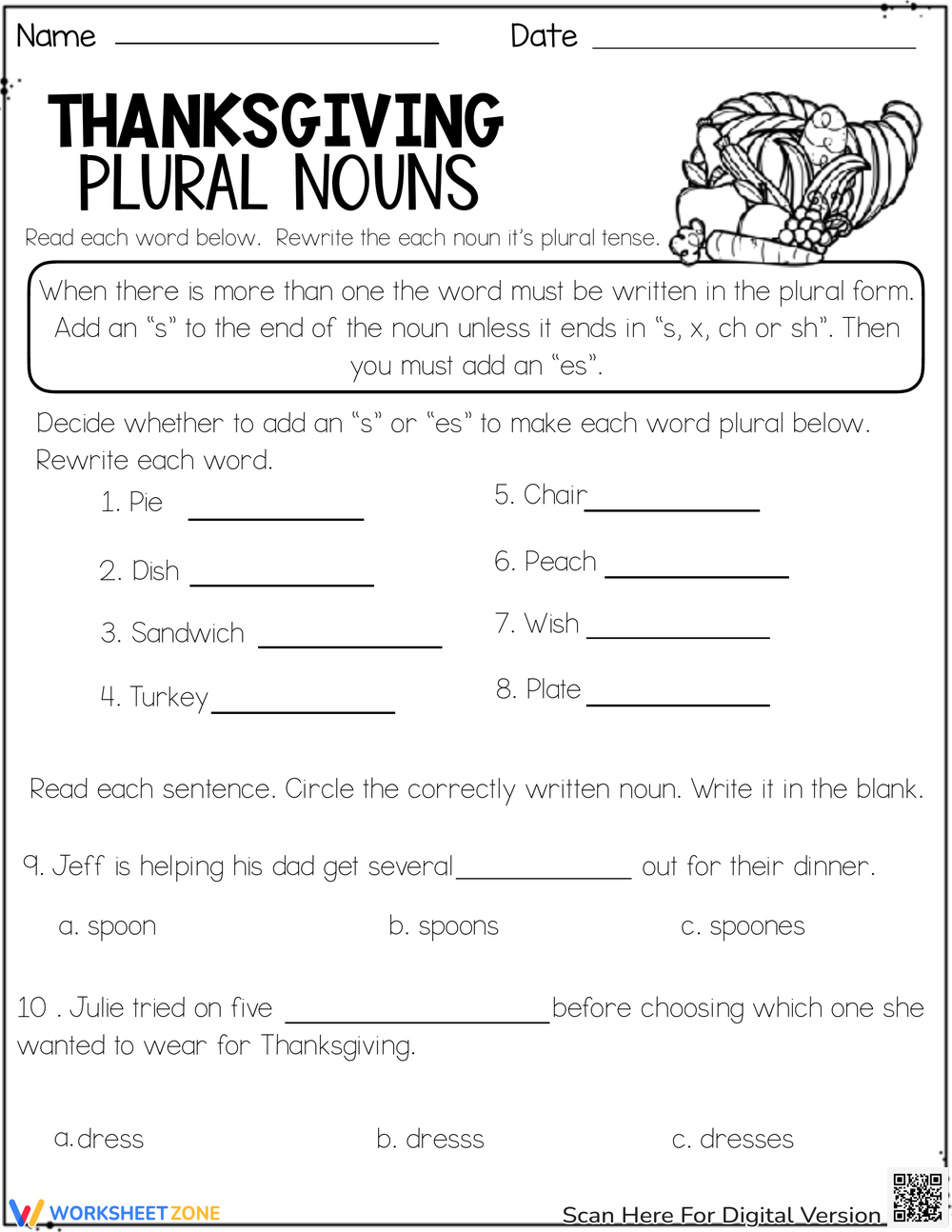 Thanksgiving Grammar Worksheets