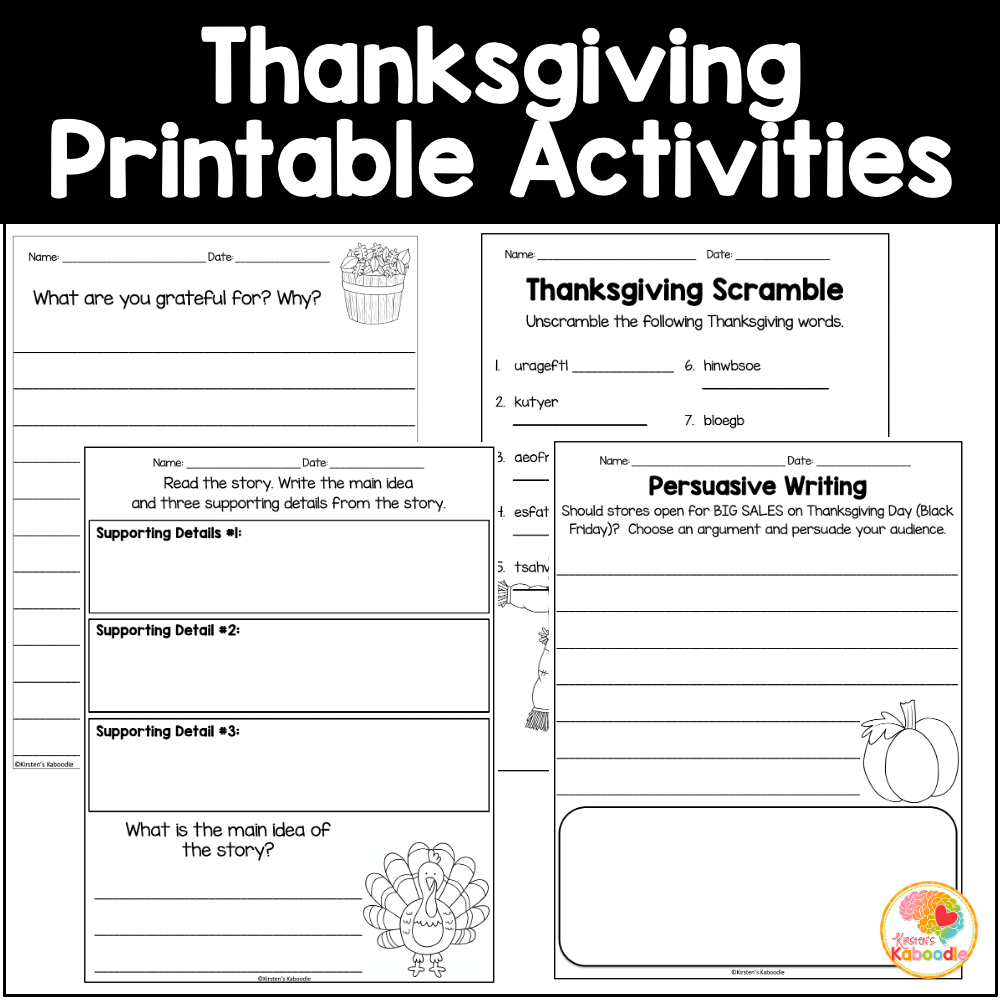 Free Printable Thanksgiving Language Arts Worksheets