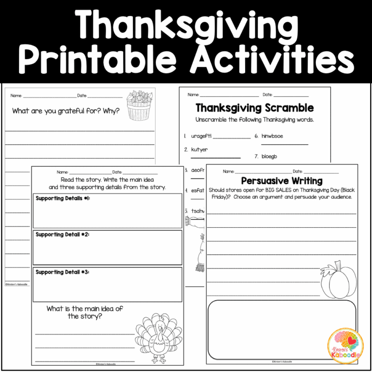 Thanksgiving Literacy Activities NO PREP Language Arts Worksheets