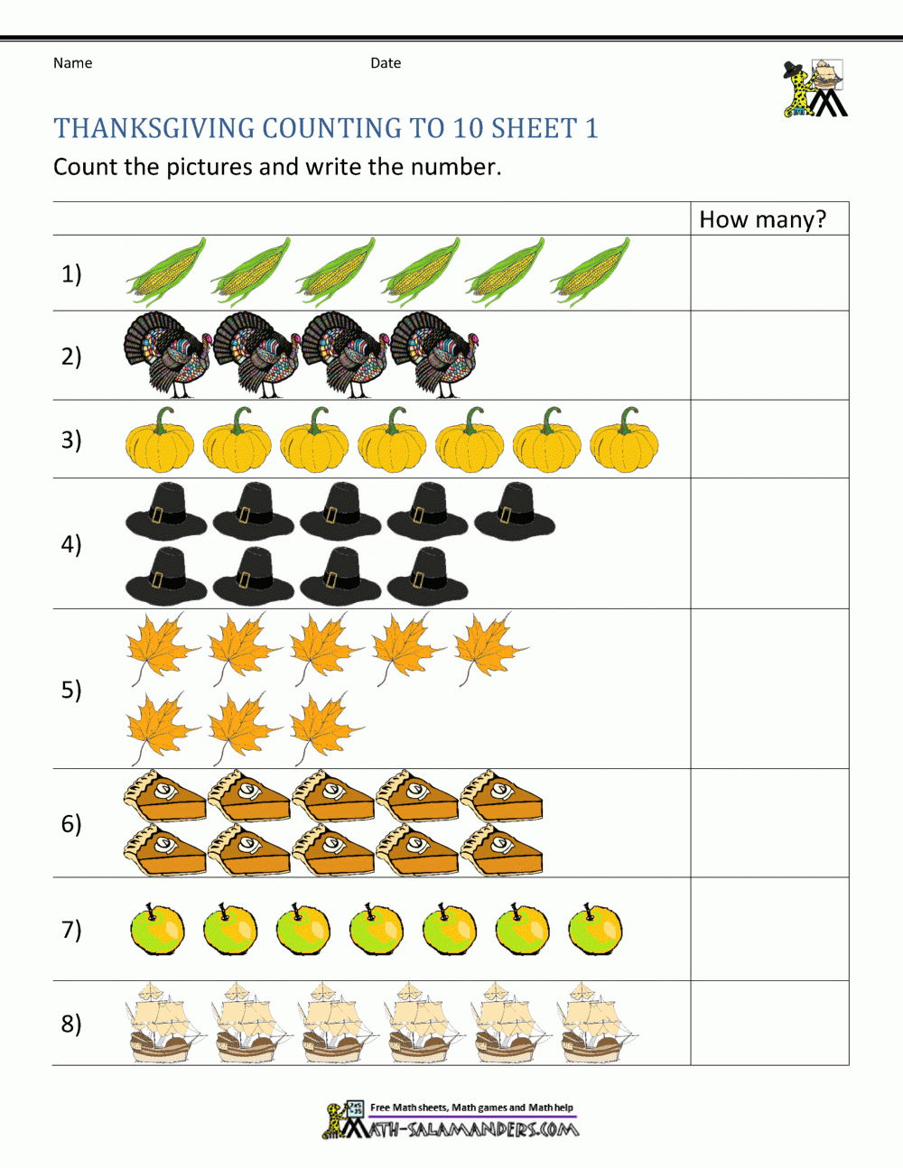 Free Printable Thanksgiving Subtraction Worksheets