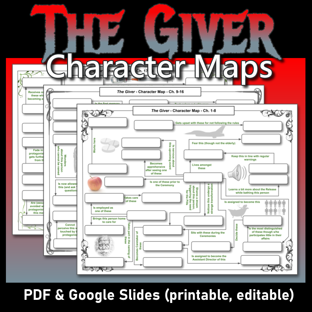 THE GIVER 3 Character Maps worksheets Quiz Test Review NO PREP Just Print on PDF Classful