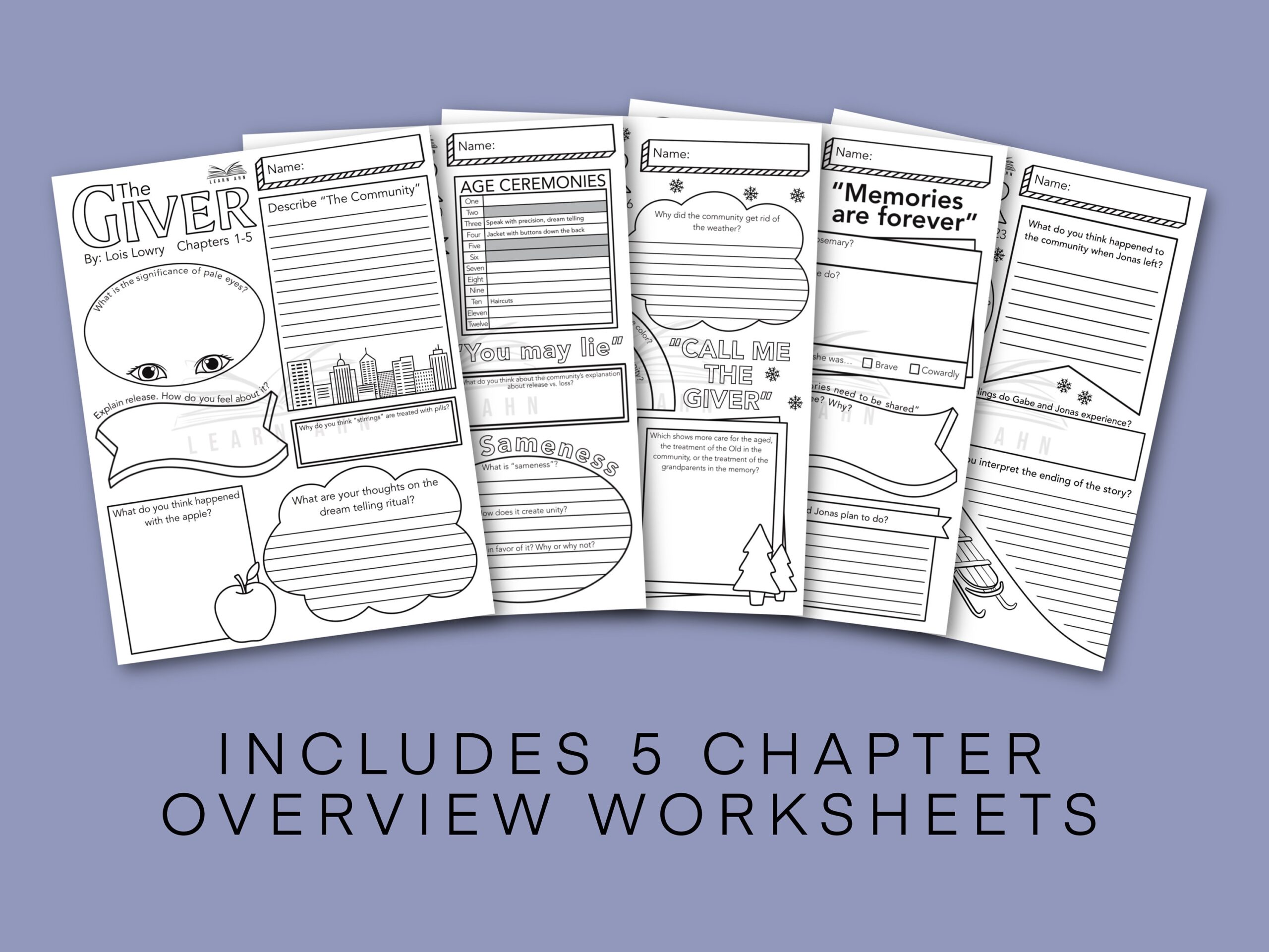 The Giver Novel Study Chapter Worksheets Chapter Coloring Page Discussion Questions Chapter Overview The Giver By Lois Lowry Printable Etsy