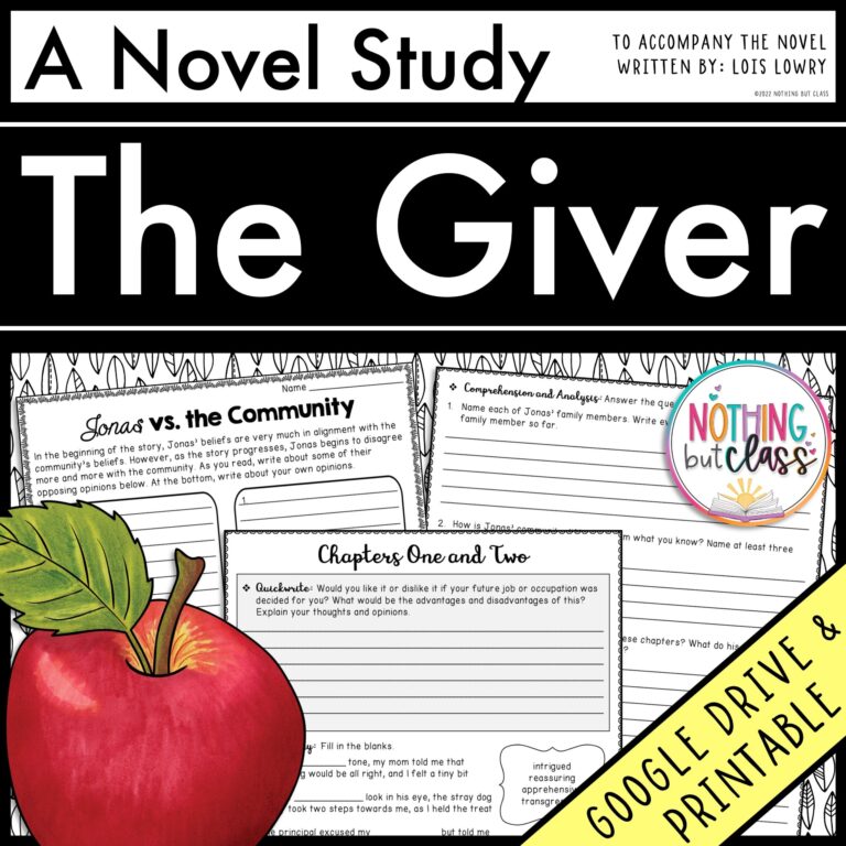 The Giver Novel Study Unit Comprehension And Vocabulary With Activities And Tests Made By Teachers
