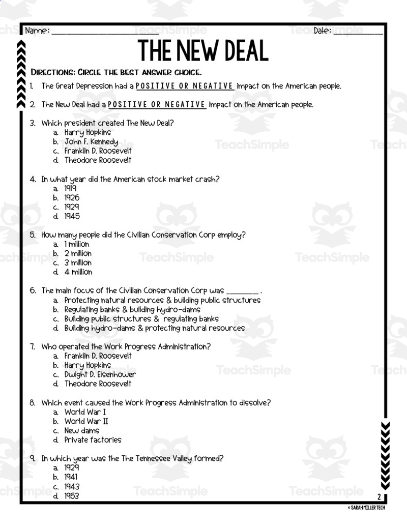 The New Deal Reading Packet By Teach Simple The New Deal Reading Packet By Teach Simple