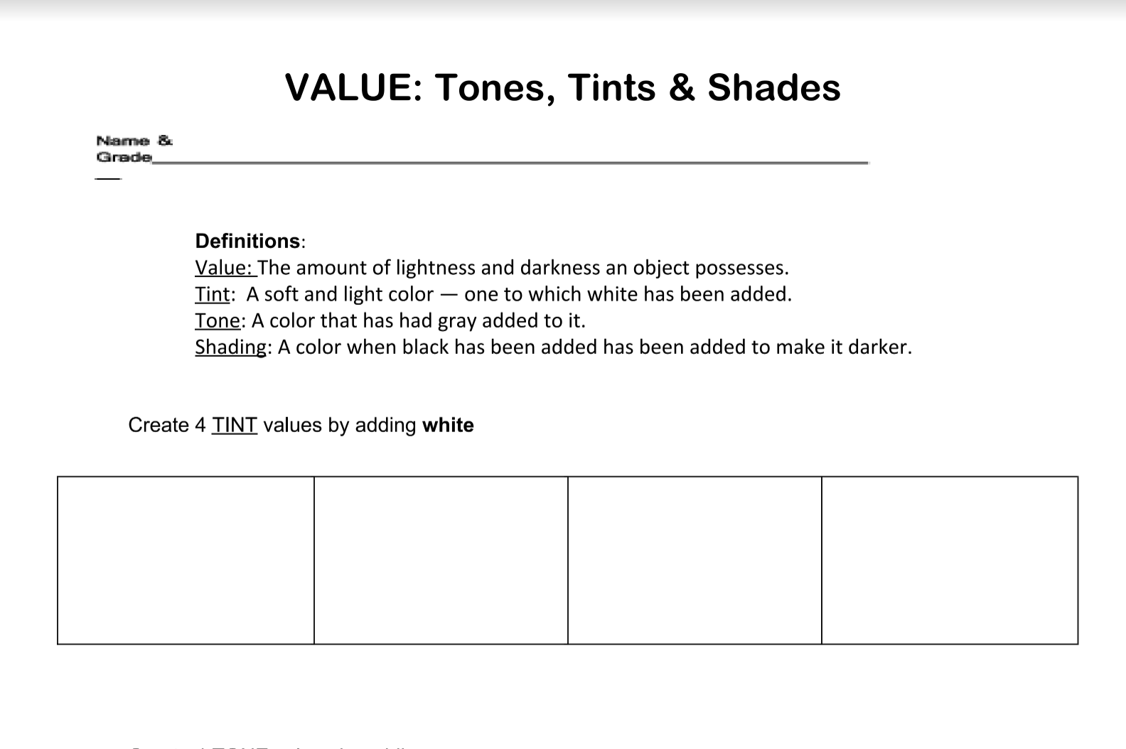 The SmARTteacher Resource Value Tones Tints U0026 Shades Worksheets Library