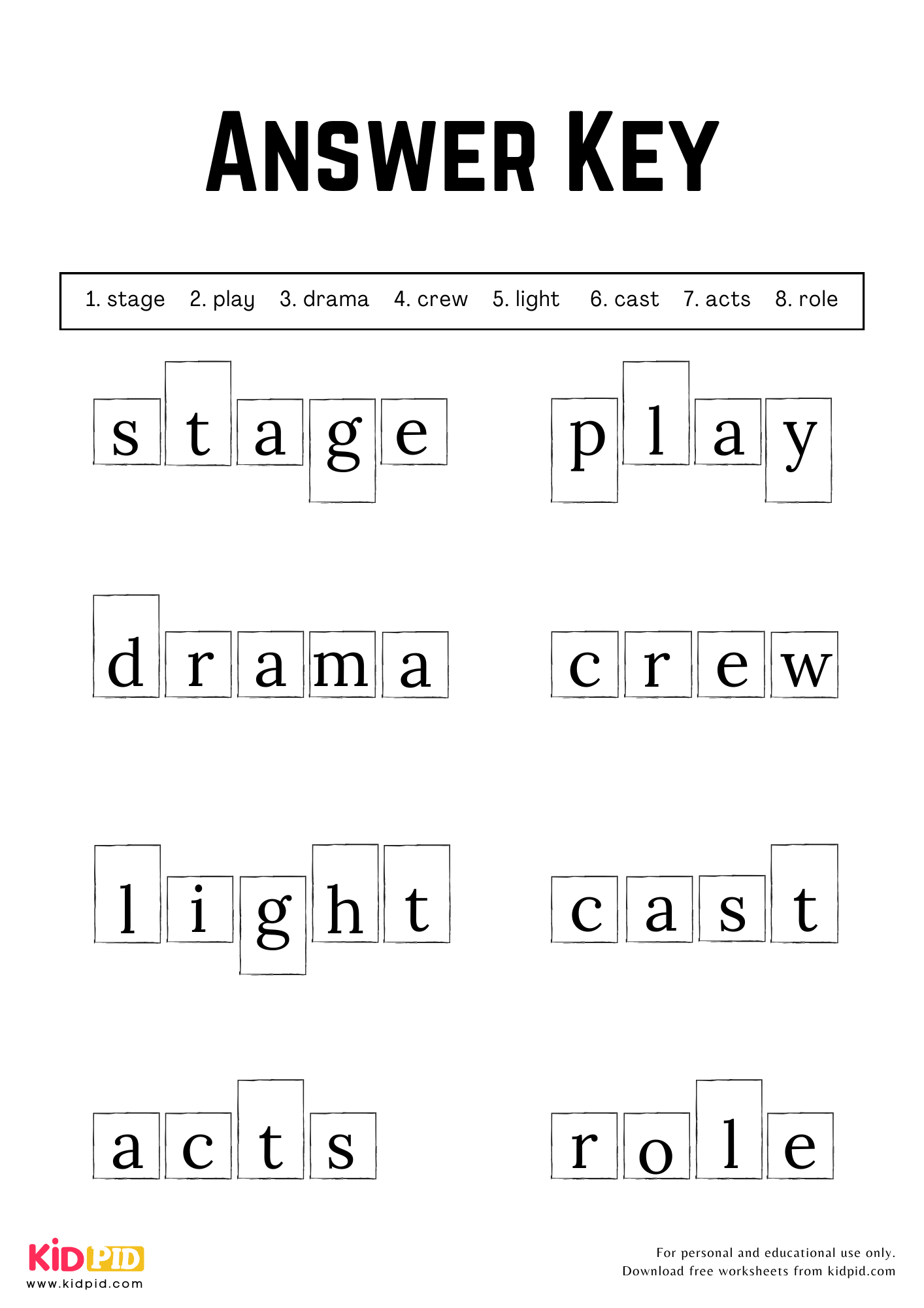 Free Printable Theatre Worksheets