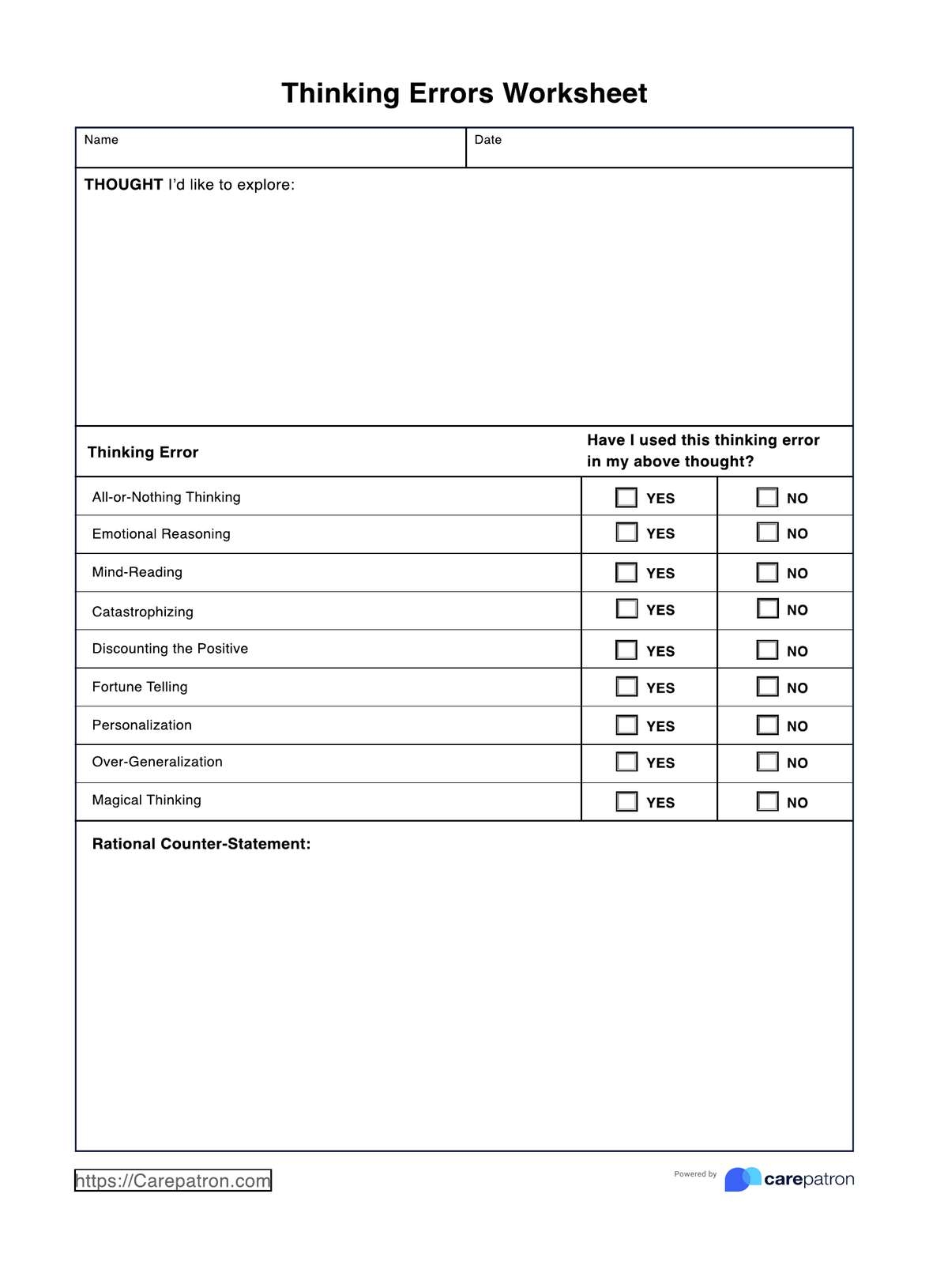 Thinking Errors Worksheets U0026 Example Free PDF Download