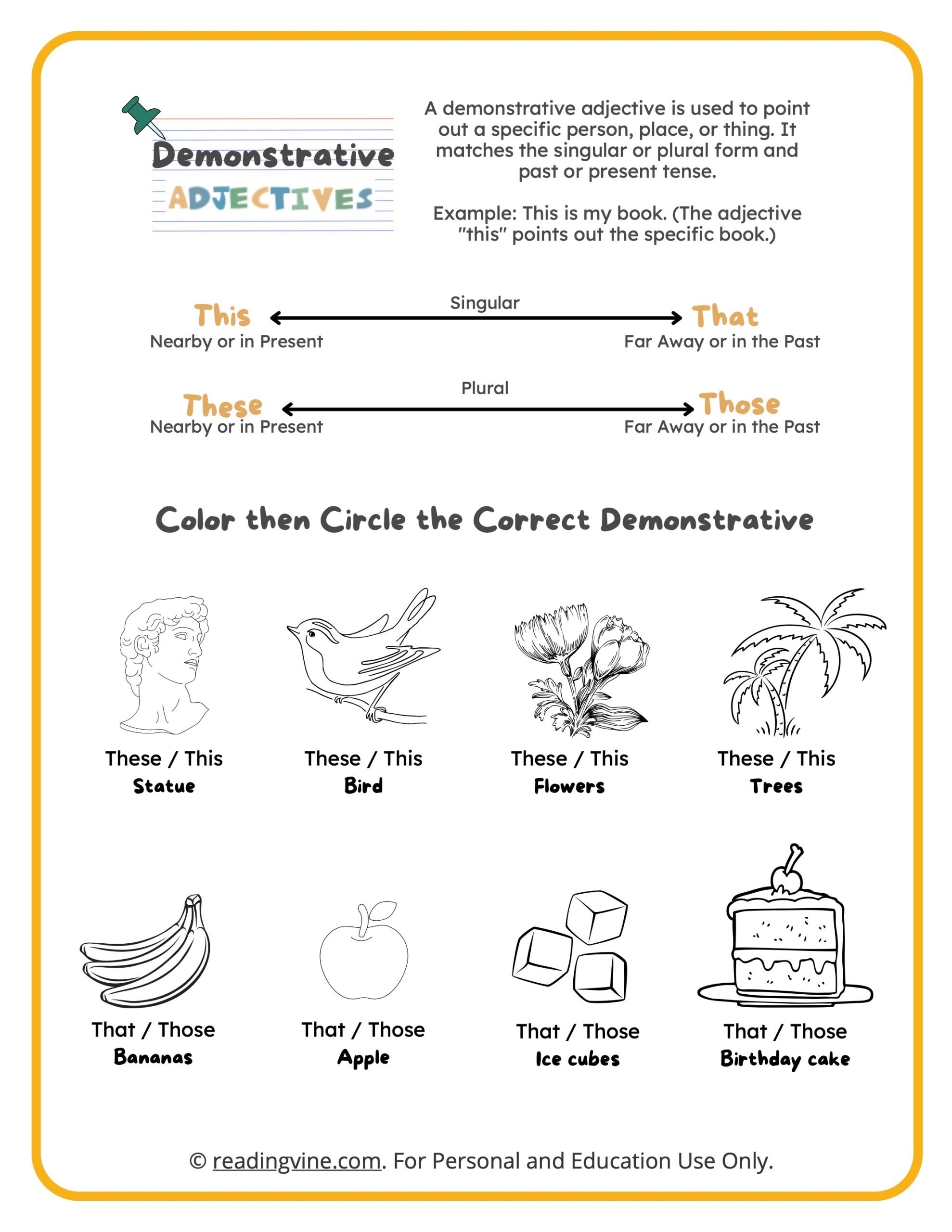 Free Printable Worksheets On Demonstrative Adjectives
