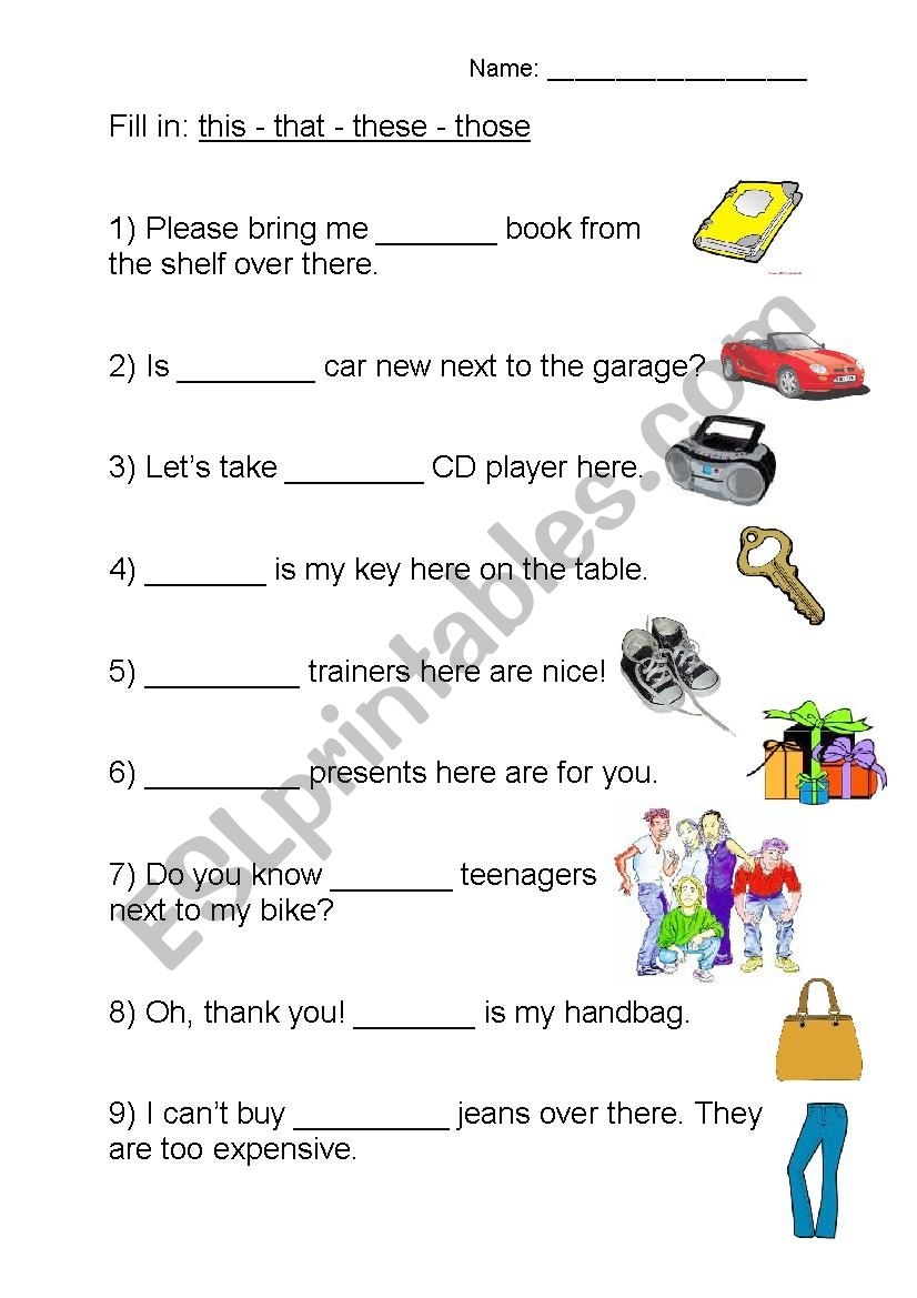 This That These Those demonstrative Adjectives ESL Worksheets Library