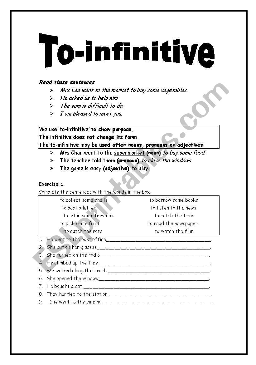 To infinitive ESL Worksheet By Teresapoon 1001 Worksheets Library