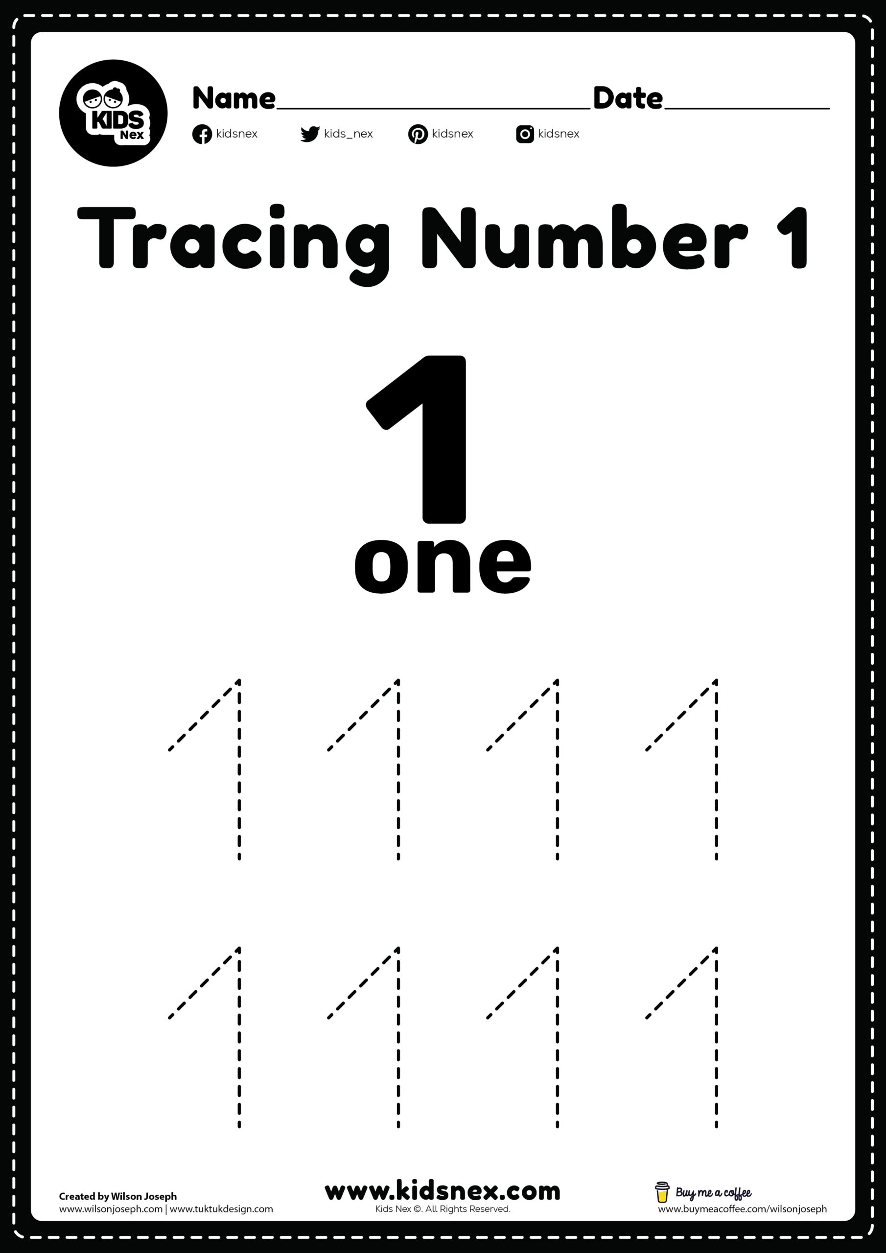 Tracing Number 1 Worksheet Free Printable KidsNex