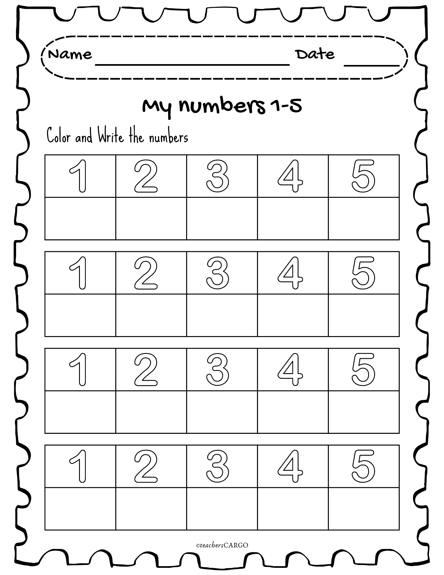 Free Printable Worksheets Numbers 1-5