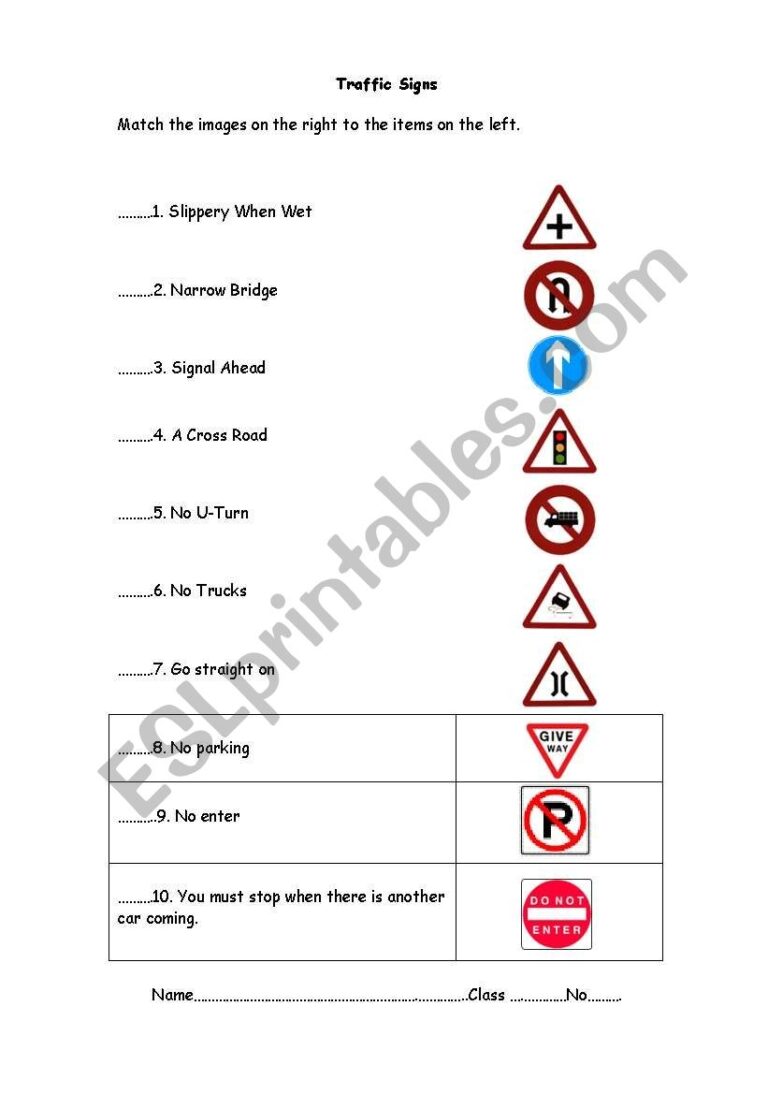 Traffic Signs ESL Worksheet By Samantaesl