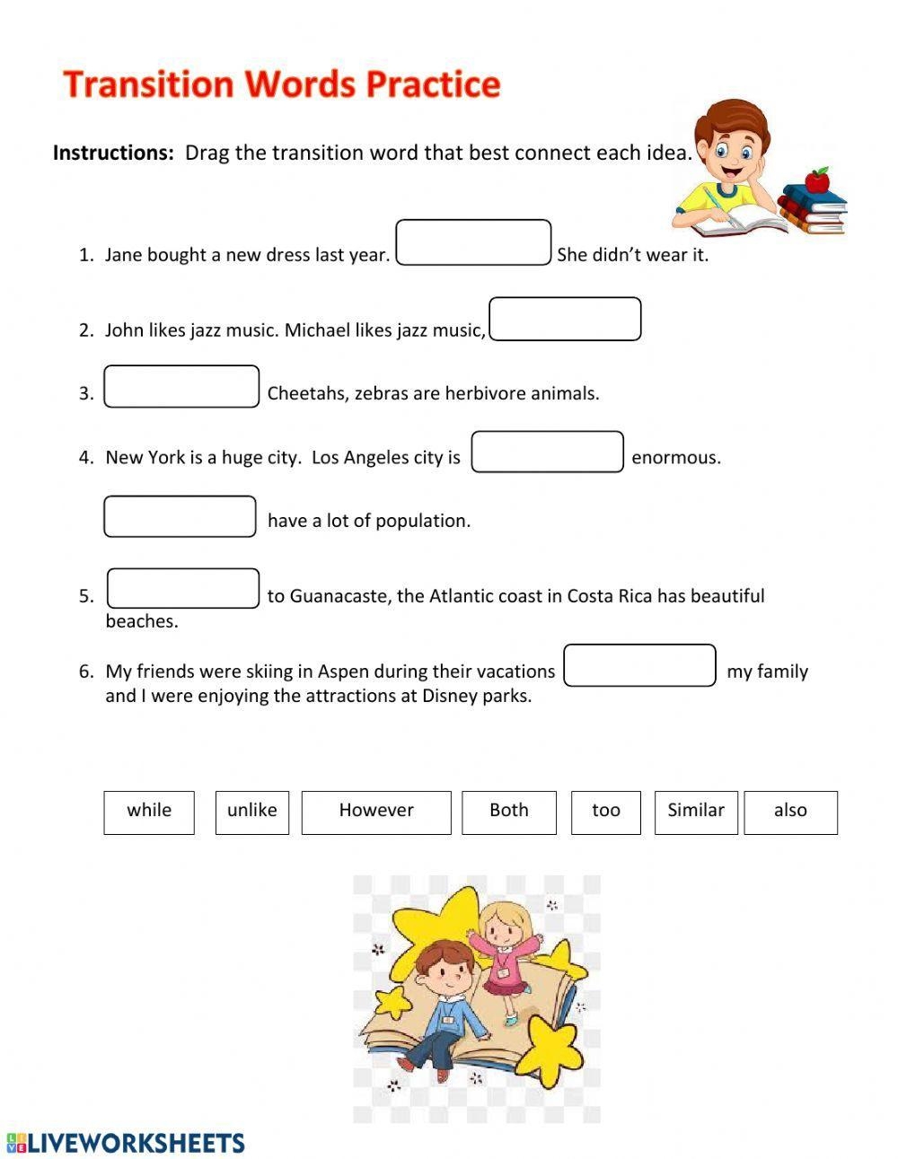 Transition Words Worksheet Live Worksheets Worksheets Library