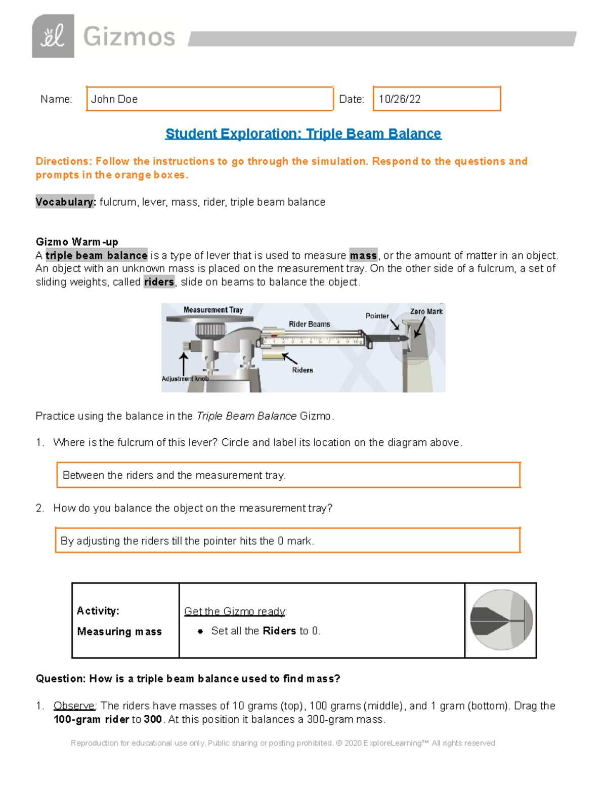 Free Printable Triple Beam Balance Worksheets