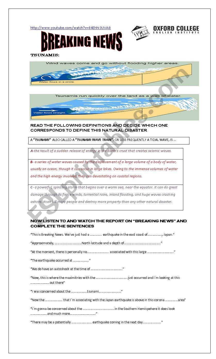 Free Printable Tsunami Worksheets