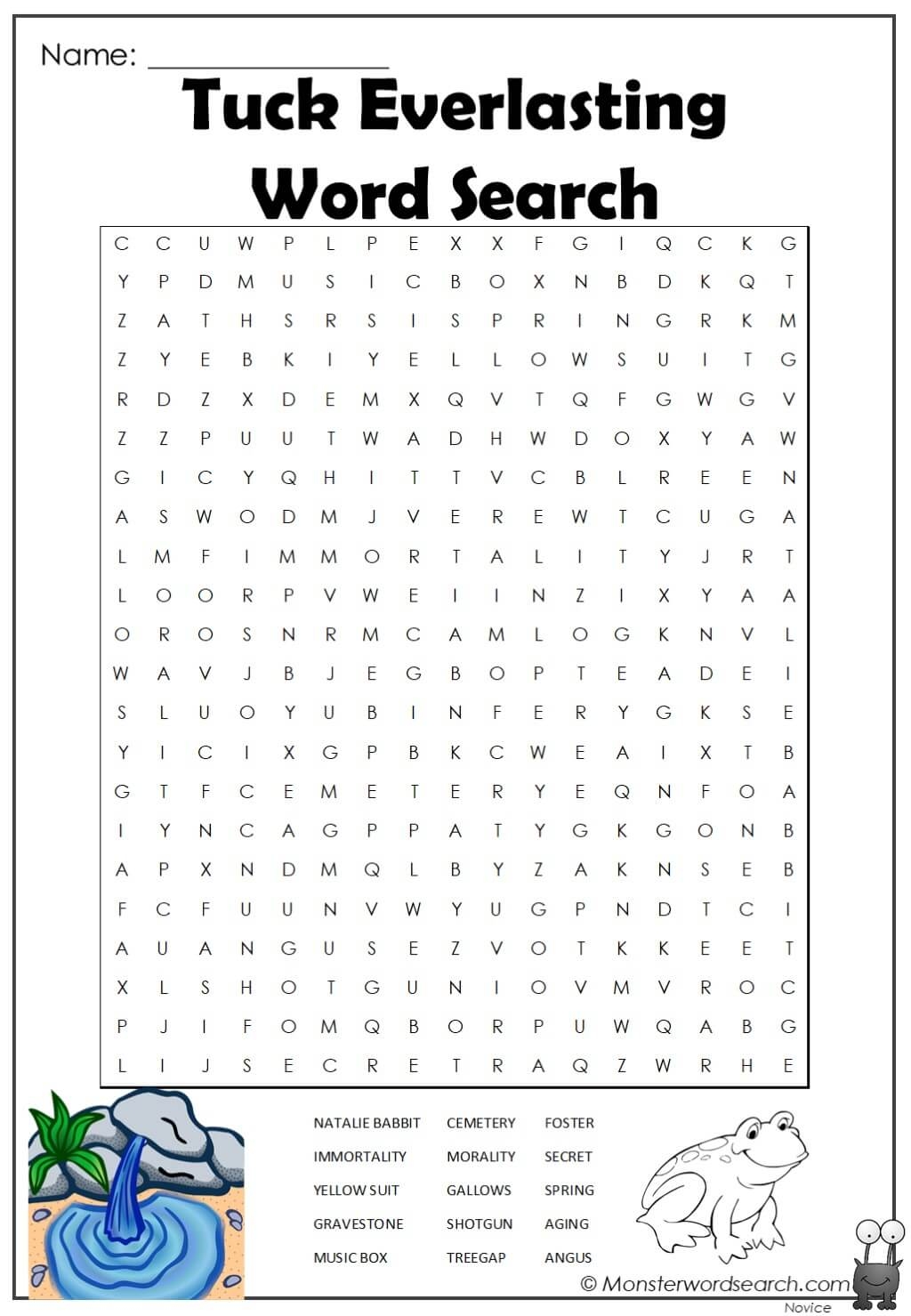 Tuck Everlasting Word Search Monster Word Search