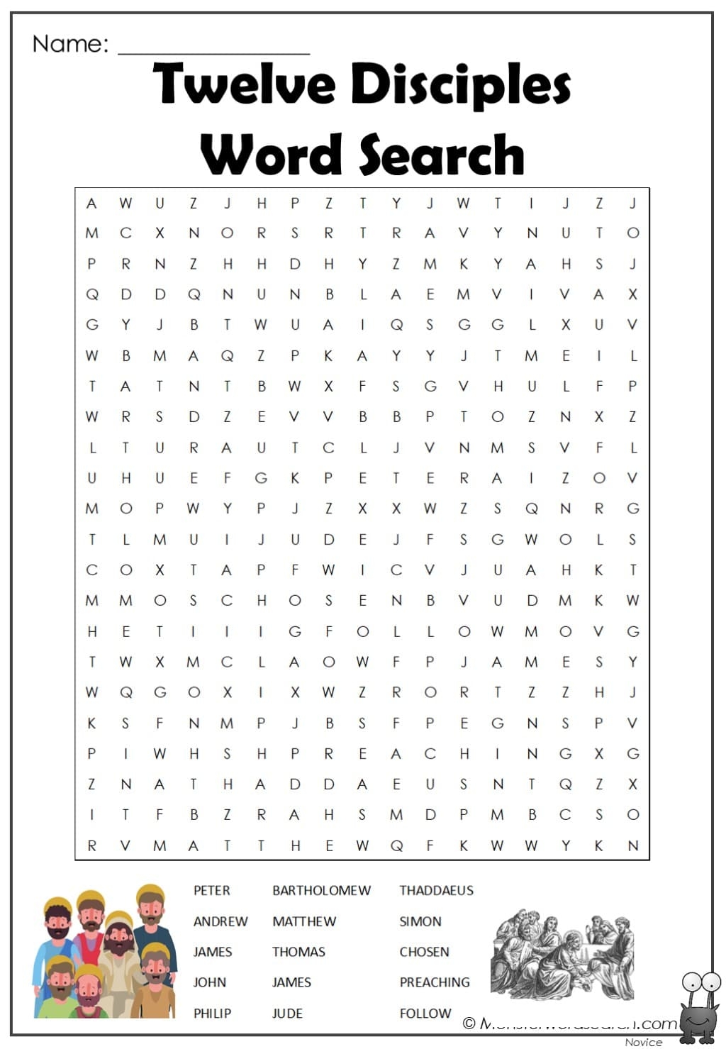 Twelve Disciples Word Search Monster Word Search