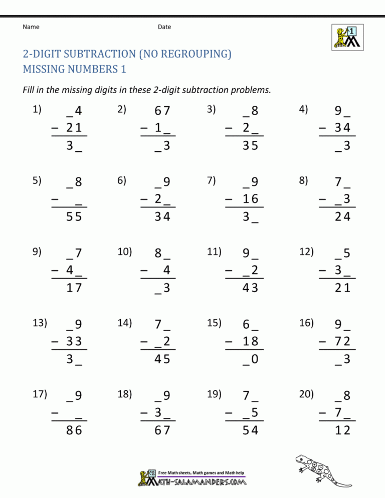 Two Digit Subtraction Without Regrouping