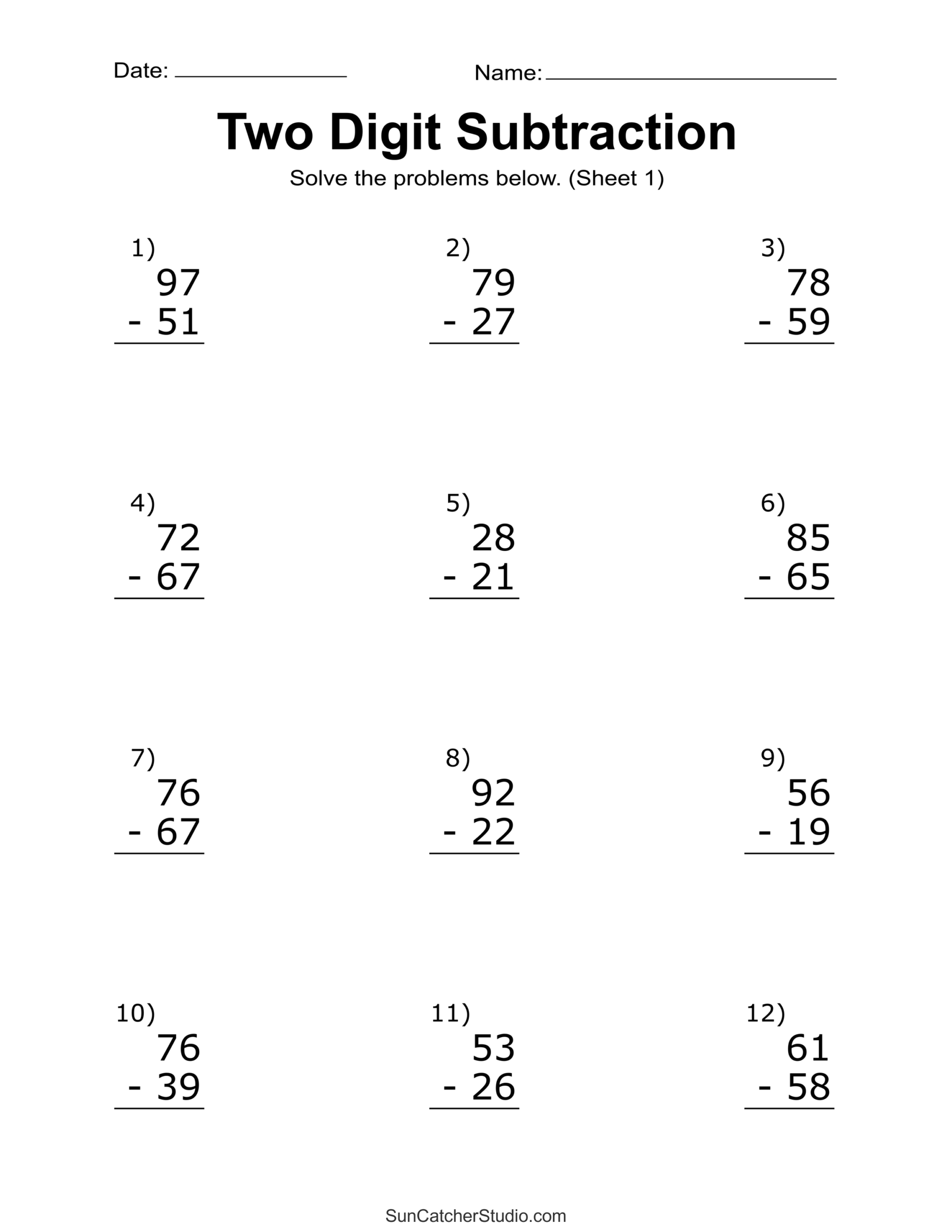 Two Digit Subtraction Worksheets Printable Math Drills Free Printables Monograms Design Tools Patterns U0026 DIY Projects